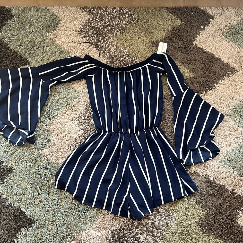 Navy blue and white romper